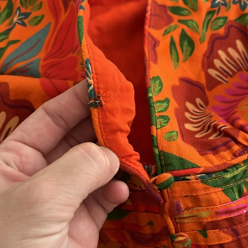 FARM RIO for Anthropologie Tropical Floral Linen Deep V Midi Dress